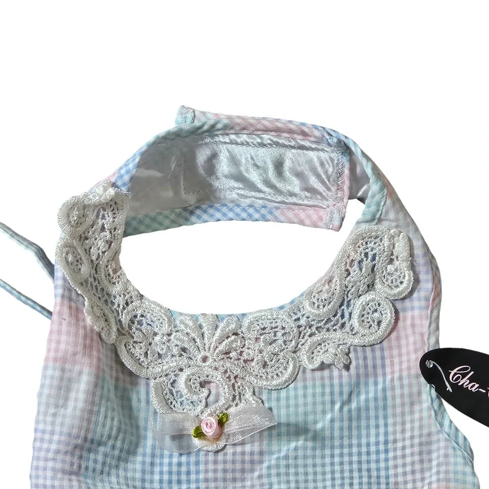 Cha-Cha Couture Southern Doggy Pastel Gingham Harness Dress Leash Set Large NWT